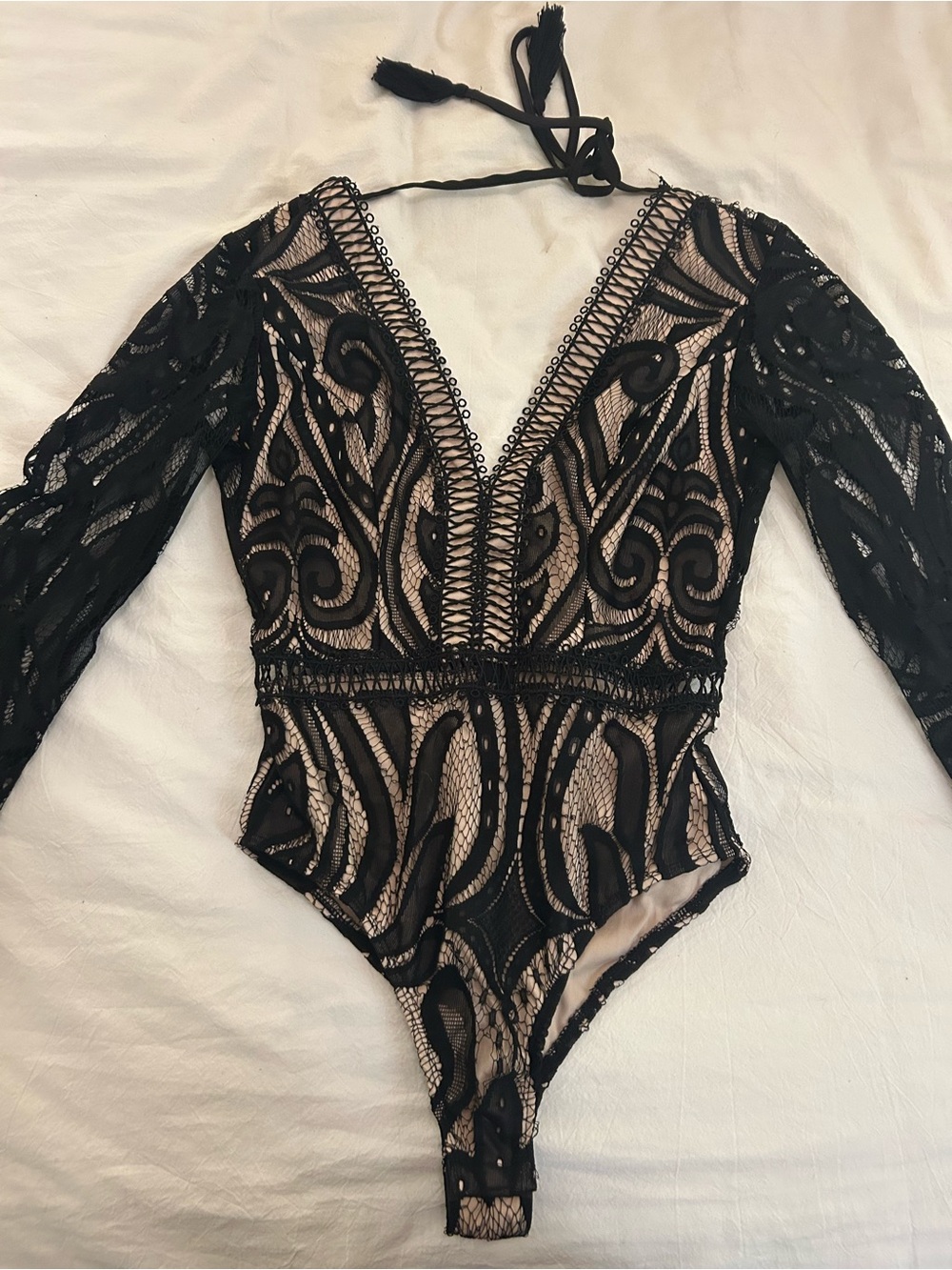 Love Triangle Black Lace Plunge Bodysuit Size 6